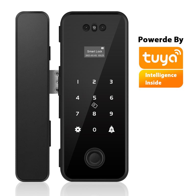 Kunci Pintu Kaca Hitam Tuya Smart Lock Home Security 3D Face Digital Fingerprint