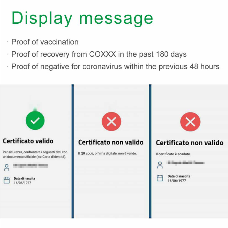 COVID 19 Digital Green Passport Pembaca Kode Kesehatan Uni Eropa Italia Memeriksa Pemindai Green Pass