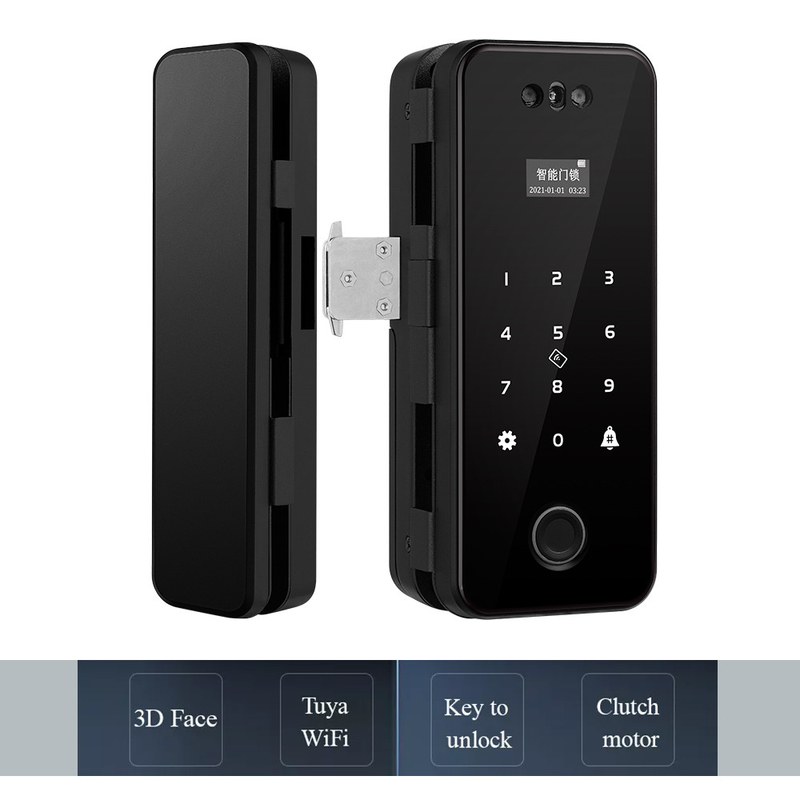 Kunci Pintu Kaca Hitam Tuya Smart Lock Home Security 3D Face Digital Fingerprint