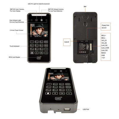 2.8" Sistem Kontrol Akses Pengakuan Wajah Pemantauan Waktu Nyata