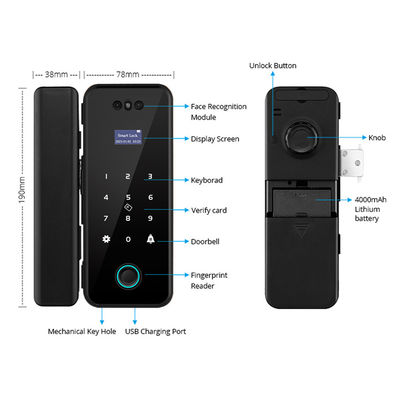 Kunci Pintu Kaca Hitam Tuya Smart Lock Home Security 3D Face Digital Fingerprint